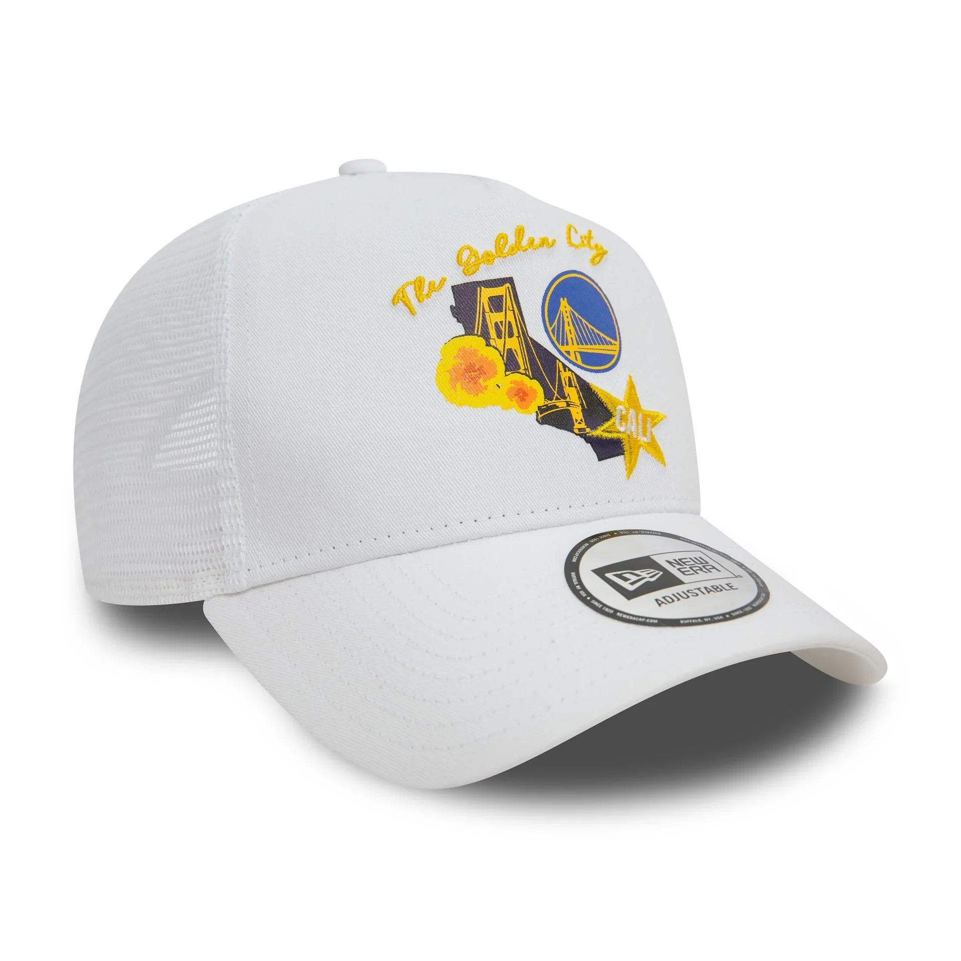 New Era Golden State Warriors NBA Team Logo White A-Frame Trucker Cap - Cap On