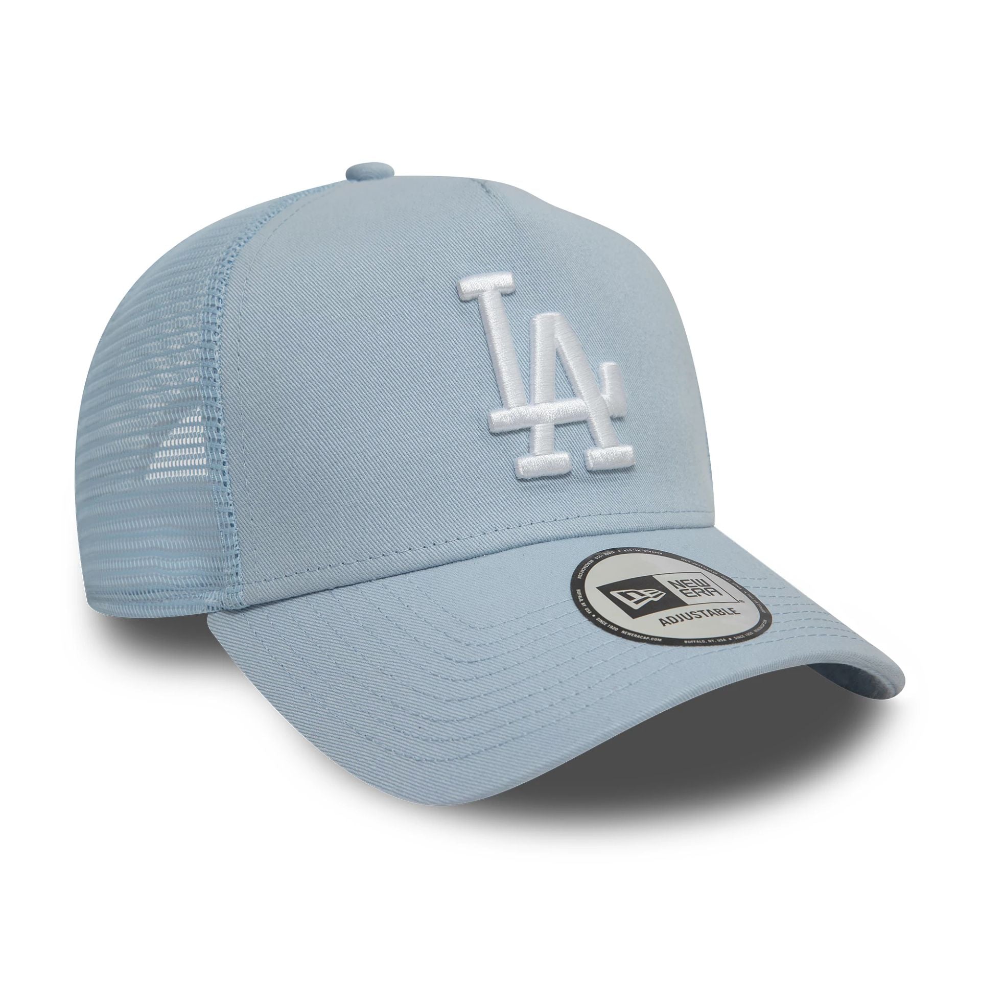 New Era LA Dodgers League Essential Pastel Blue 9FORTY A-Frame Trucker Adjustable Cap - Cap On
