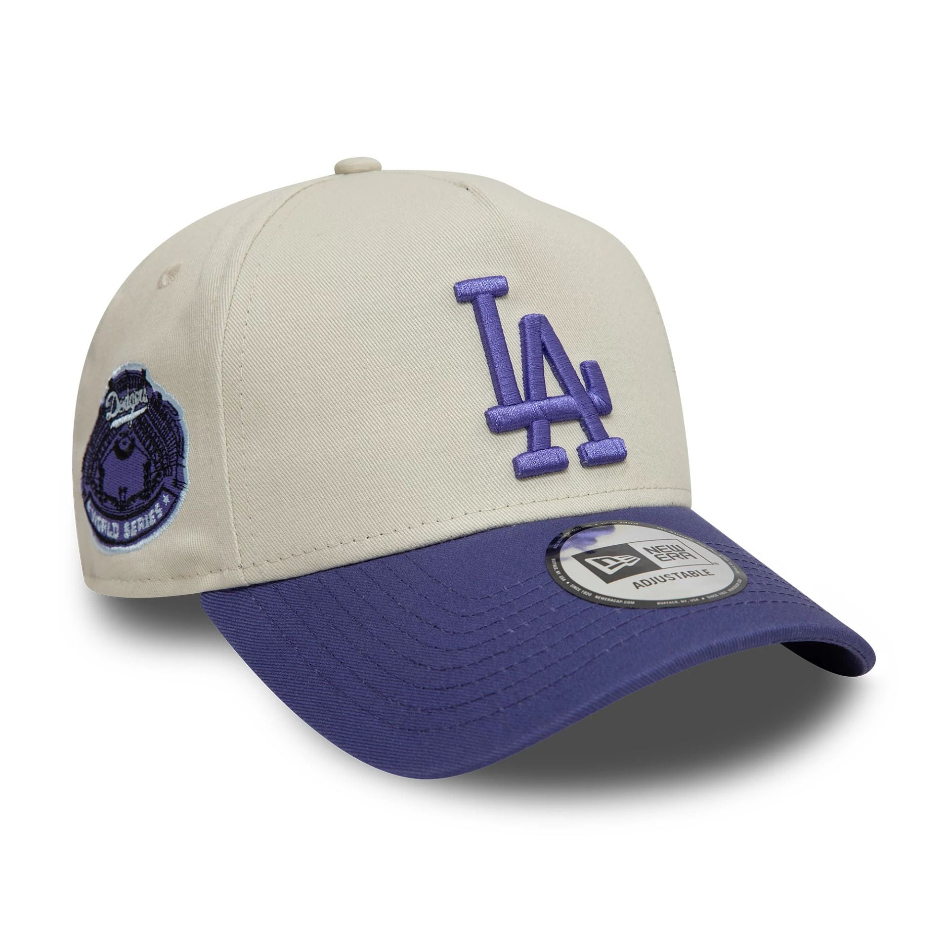 New Era LA Dodgers World Series Patch Cream 9FORTY A-Frame Adjustable Cap - Cap On