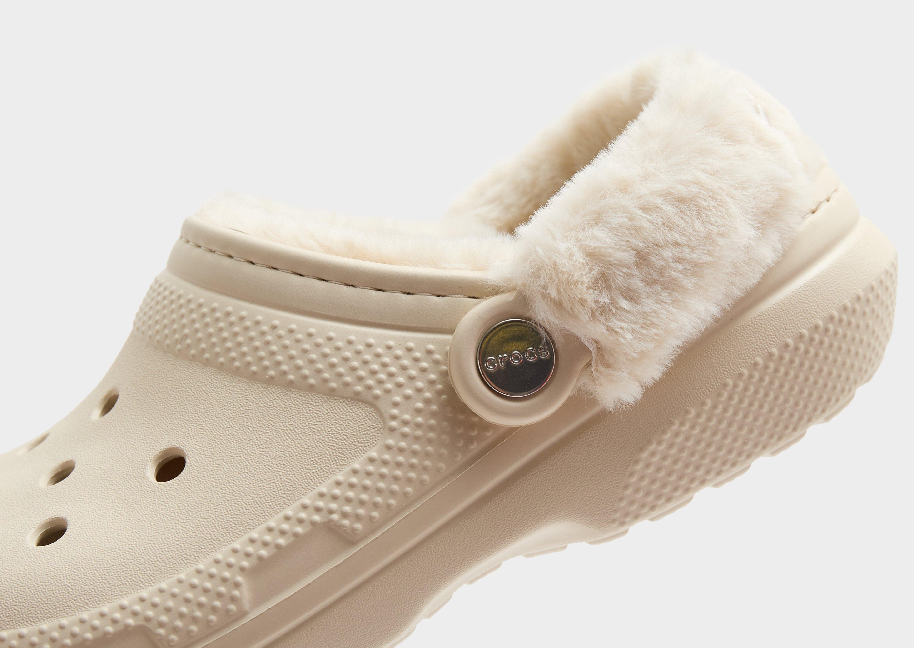 White Crocs Lined Fuzz Strap Clog Women's