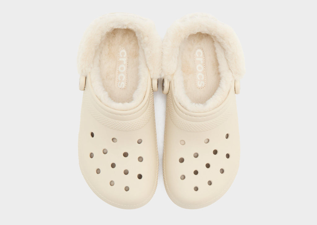 White Crocs Lined Fuzz Strap Clog Women's